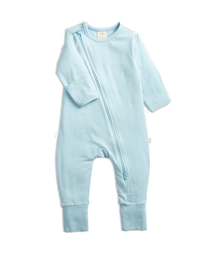 Tiny Twig Soft Blue Sleepsuit-Solid-100% GOTS Certified Organic Cotton-For Infants