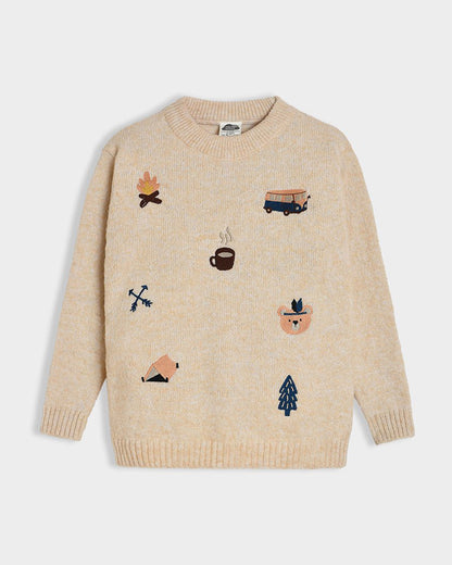 Mi Arcus Beige Sweater-Adventure-Woollen-For Infants