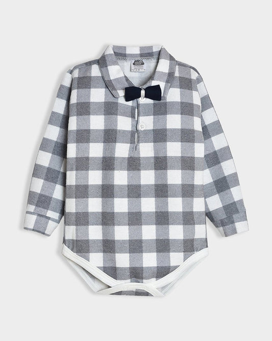 Mi Arcus Black Bodysuit Set-Bloom Woven Blue Check-Cotton-For Infants