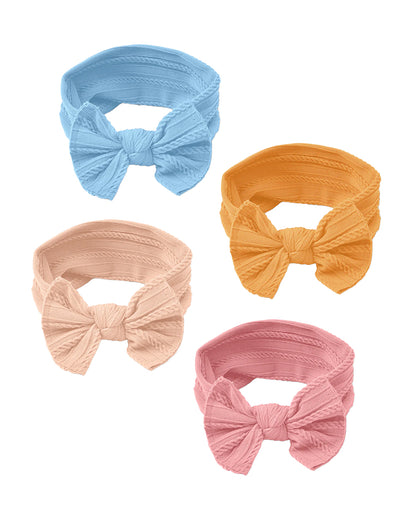 Syga Mustard, Peach & Blue Headbands-Solid-Cotton Blend-Pack Of 4-For Infants
