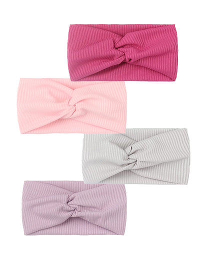 Syga Pink, Lavender & Light Grey Headbands-Solid-Cotton-Pack Of 4-For Infants