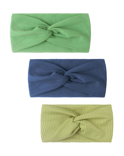 Syga Navy Blue, Green & Olive Headbands-Solid-Cotton & Nylon-Pack Of 3-For Infants
