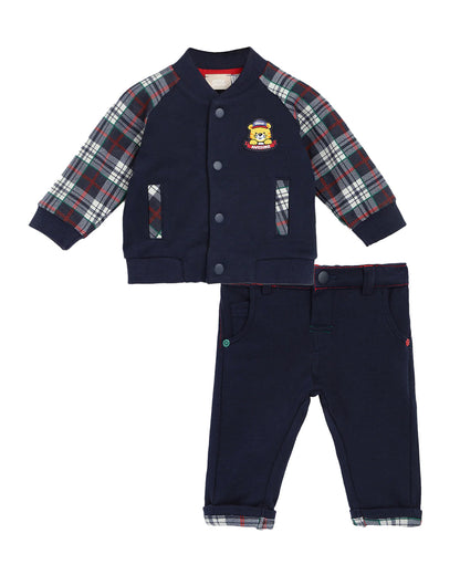 Chicco Blue Jeans & Jacket Set-Checkered-Cotton-For Infants