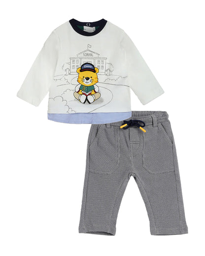 Chicco Bronze & Grey T-shirt & Trouser Set-Printed-Cotton-For Infants