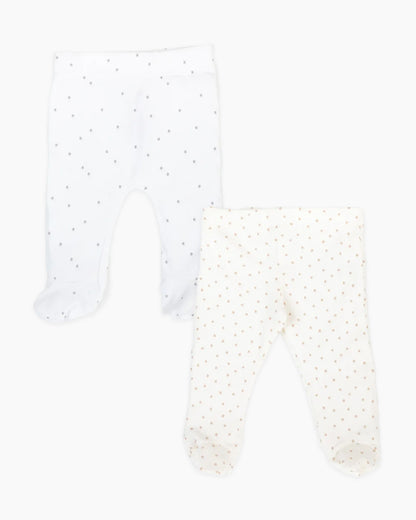 Beelittle White & Off White Leggings-Polka Dots-Cotton-Pack Of 2-Newborn