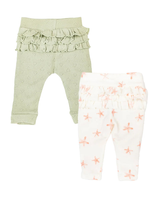 Beelittle Pastel Green & White Leggings-Printed-Cotton-Pack Of 2-For Infants