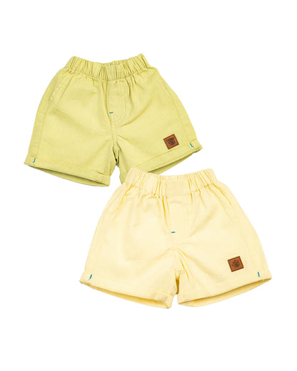 Beelittle Mustard & Yellow Shorts-Solid-Cotton-Pack Of 2-For Infants