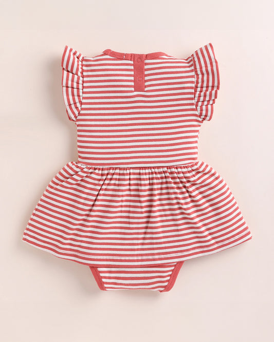 Cot & Candy Baby Red Frock Dress-Berry Stripe-Organic Cotton-For Infants