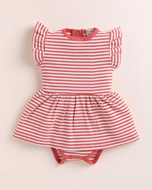 Cot & Candy Baby Red Frock Dress-Berry Stripe-Organic Cotton-For Infants