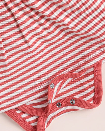 Cot & Candy Baby Red Frock Dress-Berry Stripe-Organic Cotton-For Infants