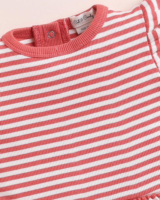 Cot & Candy Baby Red Frock Dress-Berry Stripe-Organic Cotton-For Infants