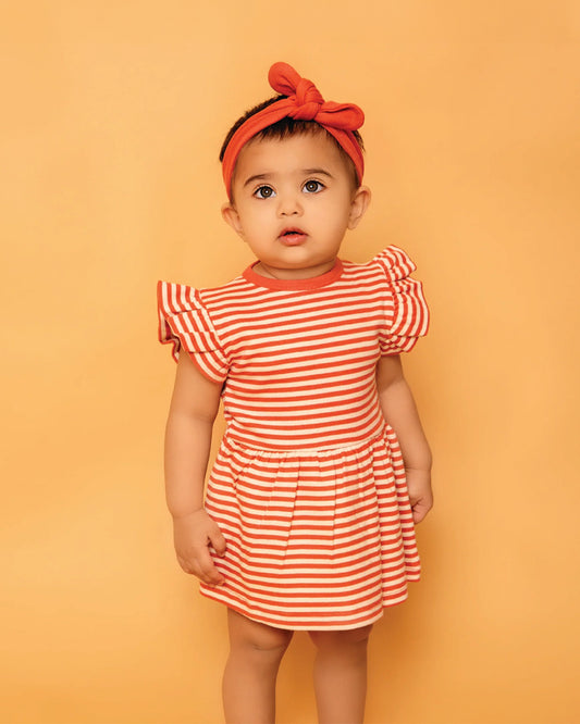 Cot & Candy Baby Red Frock Dress-Berry Stripe-Organic Cotton-For Infants