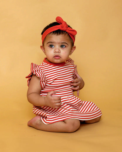 Cot & Candy Baby Red Frock Dress-Berry Stripe-Organic Cotton-For Infants