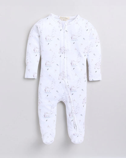 Cot & Candy Baby White Sleepsuit-Constellation Bear-Organic Cotton-For Infants