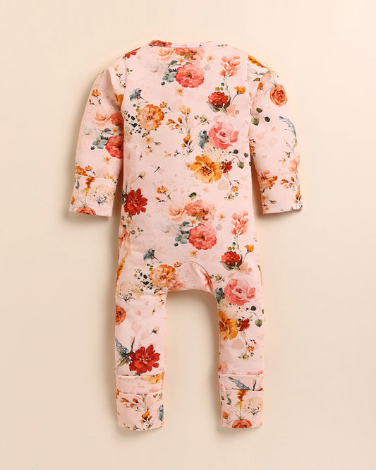 Cot & Candy Baby Peach Sleepsuit-Flora-Organic Cotton-For Infants