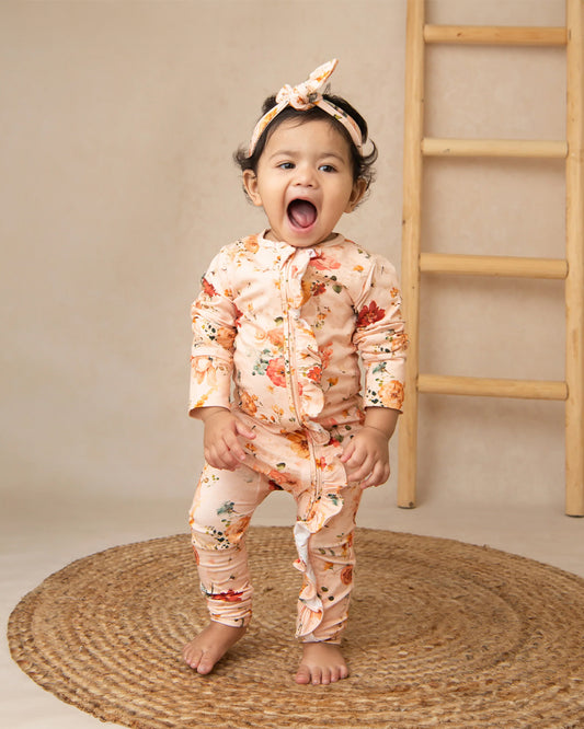 Cot & Candy Baby Peach Sleepsuit-Flora-Organic Cotton-For Infants