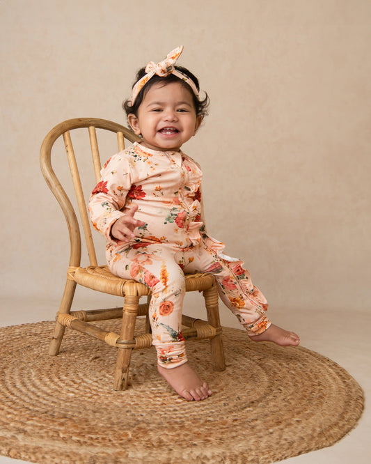 Cot & Candy Baby Peach Sleepsuit-Flora-Organic Cotton-For Infants