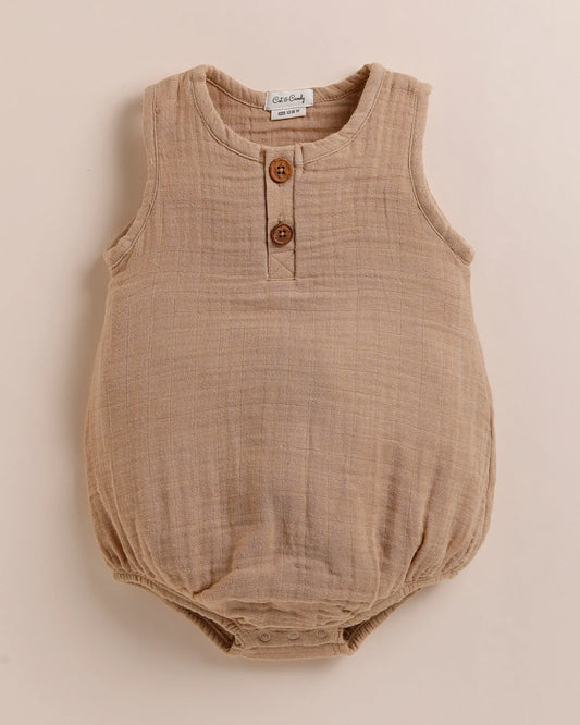 Cot & Candy Baby Tan Bubble Romper-Latte-Organic Muslin-For Infants