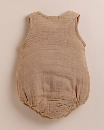 Cot & Candy Baby Tan Bubble Romper-Latte-Organic Muslin-For Infants