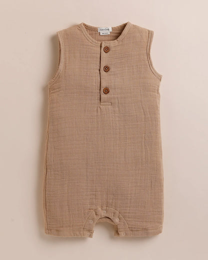 Cot & Candy Baby Tan Romper-Latte-Organic Muslin-For Infants
