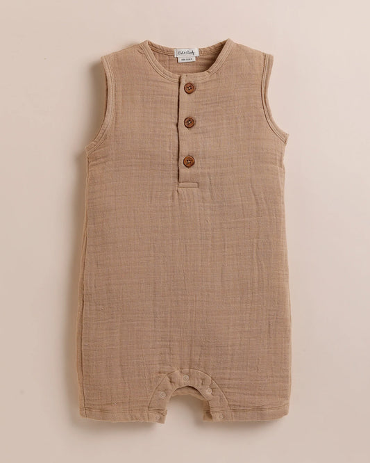 Cot & Candy Baby Tan Romper-Latte-Organic Muslin-For Infants