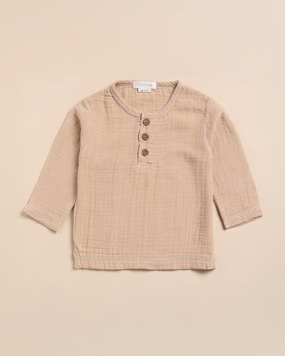 Cot & Candy Baby Tan Long Sleeves T-shirt-Latte-Organic Muslin-For Infants