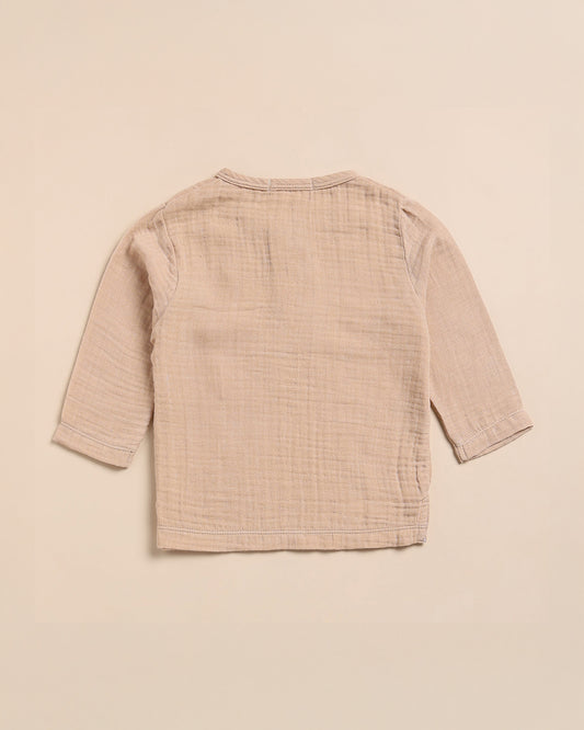 Cot & Candy Baby Tan Long Sleeves T-shirt-Latte-Organic Muslin-For Infants