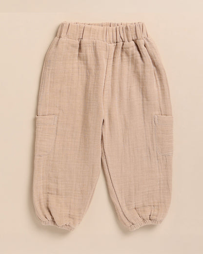 Cot & Candy Baby Tan Joggers-Latte-Organic Muslin-For Infants