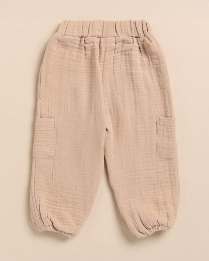 Cot & Candy Baby Tan Joggers-Latte-Organic Muslin-For Infants