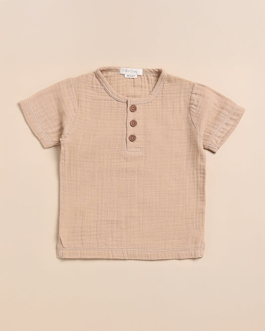 Cot & Candy Baby Tan Short Sleeves T-shirt-Latte-Organic Muslin-For Infants