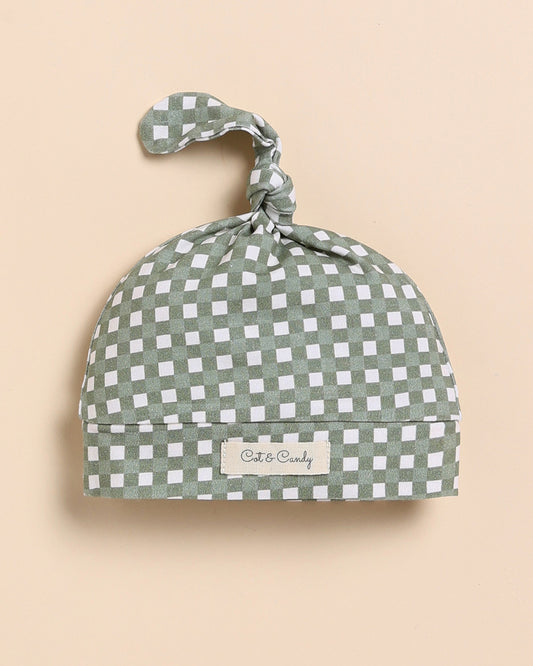 Cot & Candy Baby Grey Cap-Mineral Gingham-Organic Cotton-For Infants