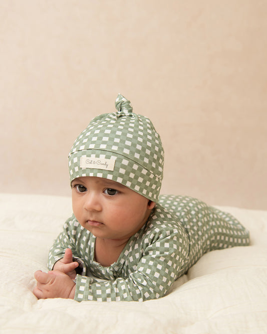 Cot & Candy Baby Grey Cap-Mineral Gingham-Organic Cotton-For Infants