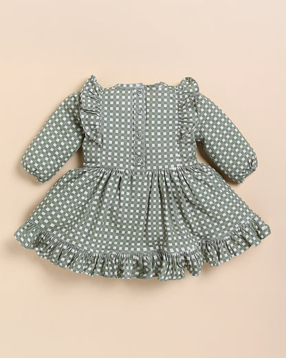 Cot & Candy Baby Grey Frock Dress-Mineral Gingham-Organic Cotton-For Infants