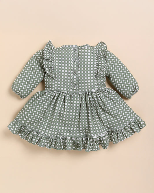 Cot & Candy Baby Grey Frock Dress-Mineral Gingham-Organic Cotton-For Infants
