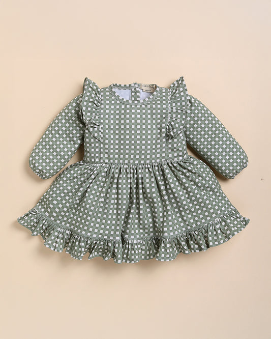 Cot & Candy Baby Grey Frock Dress-Mineral Gingham-Organic Cotton-For Infants