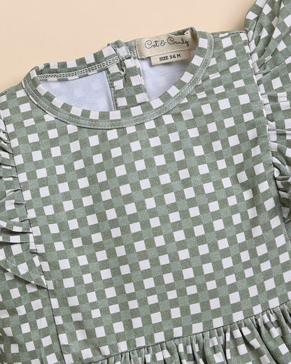 Cot & Candy Baby Grey Frock Dress-Mineral Gingham-Organic Cotton-For Infants