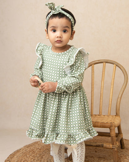 Cot & Candy Baby Grey Frock Dress-Mineral Gingham-Organic Cotton-For Infants