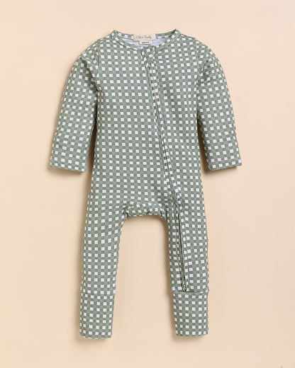 Cot & Candy Baby Grey Sleepsuit-Mineral Gingham-Organic Cotton-For Infants