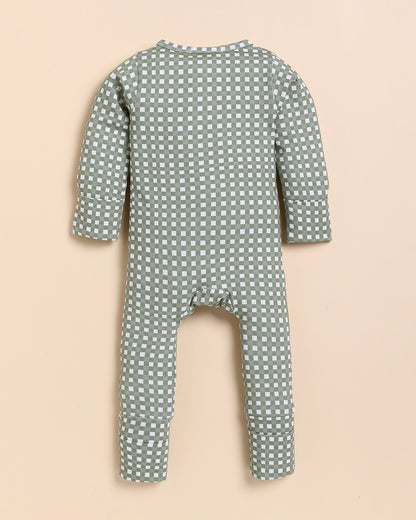 Cot & Candy Baby Grey Sleepsuit-Mineral Gingham-Organic Cotton-For Infants