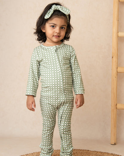 Cot & Candy Baby Grey Sleepsuit-Mineral Gingham-Organic Cotton-For Infants