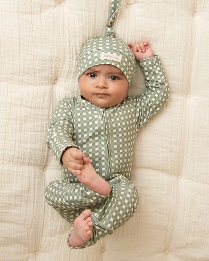 Cot & Candy Baby Grey Sleepsuit-Mineral Gingham-Organic Cotton-For Infants