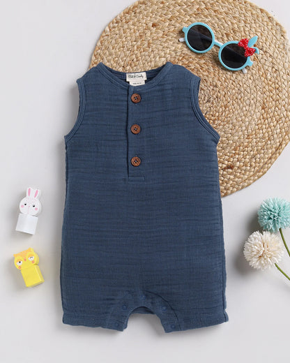 Cot & Candy Baby Navy Blue Romper-Navy-Organic Muslin-For Infants