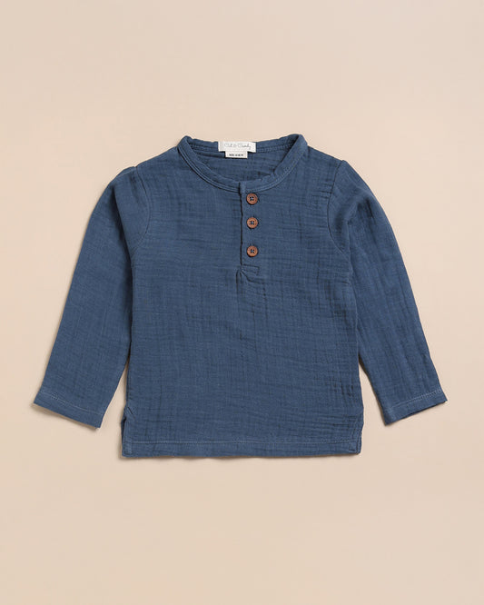 Cot & Candy Baby Navy Blue Long Sleeves T-Shirt-Navy-Organic Muslin-For Infants