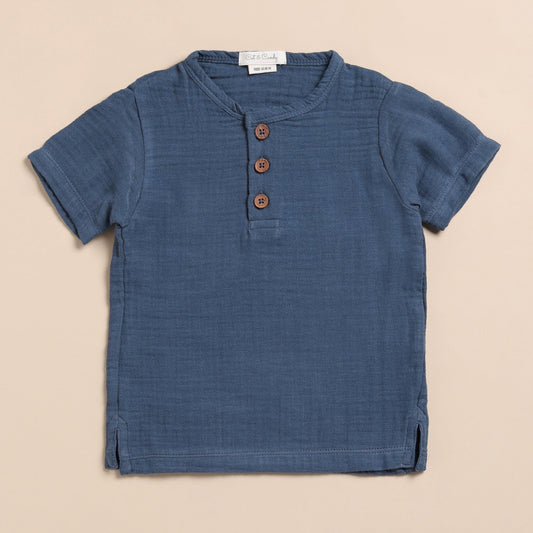 Cot & Candy Baby Navy Blue Short Sleeves T-Shirt-Navy-Organic Muslin-For Infants