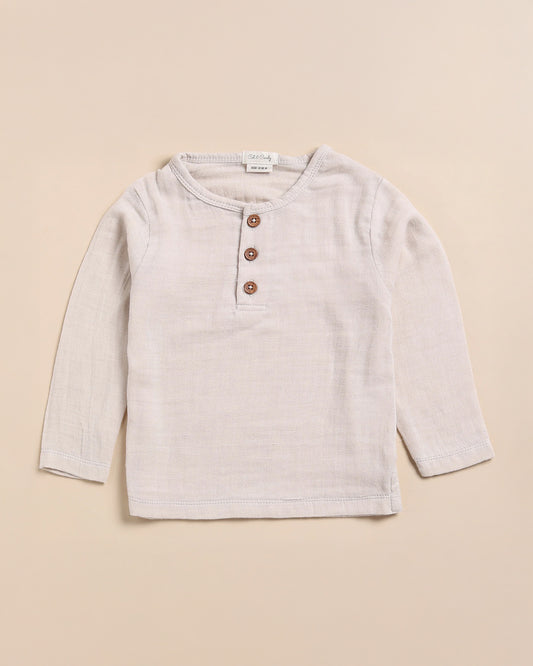 Cot & Candy Baby Off White Long Sleeves T-Shirt-Oatmeal-Organic Muslin-For Infants