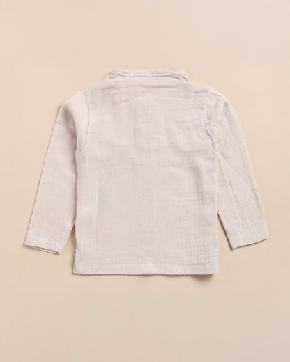 Cot & Candy Baby Off White Long Sleeves T-Shirt-Oatmeal-Organic Muslin-For Infants