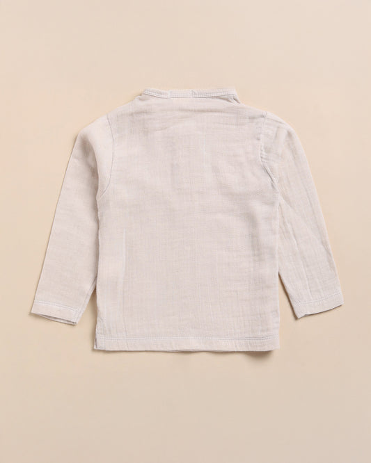 Cot & Candy Baby Off White Long Sleeves T-Shirt-Oatmeal-Organic Muslin-For Infants