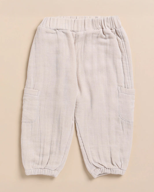 Cot & Candy Baby Off White Joggers-Oatmeal-Organic Muslin-For Infants