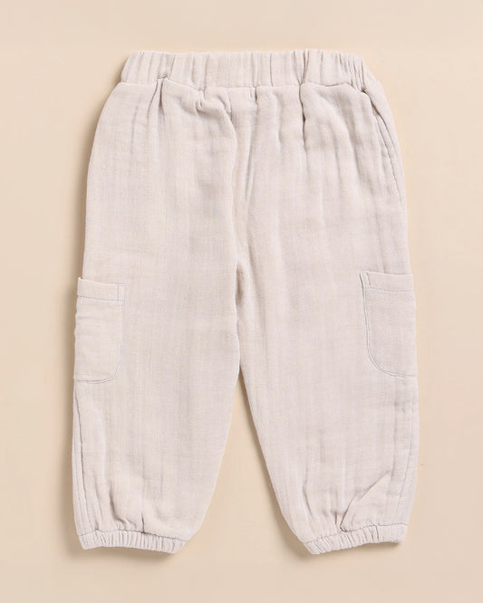 Cot & Candy Baby Off White Joggers-Oatmeal-Organic Muslin-For Infants