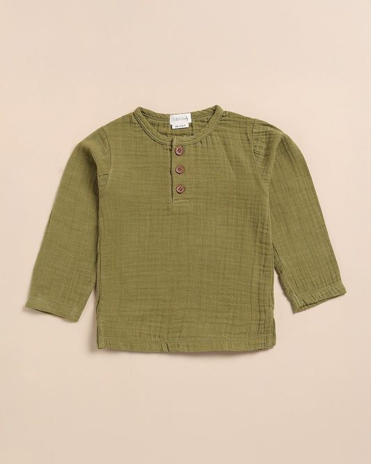 Cot & Candy Baby Olive Green Long Sleeves T-Shirt-Olive-Organic Muslin-For Infants